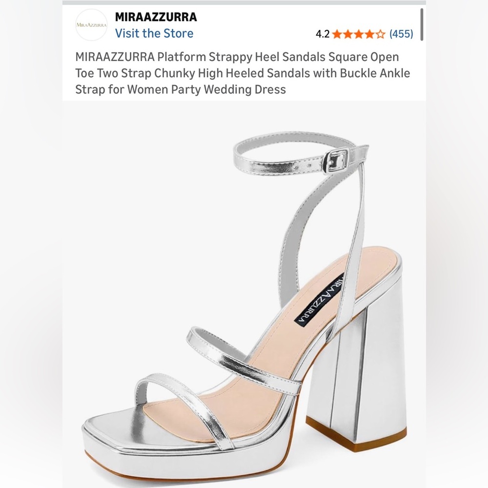 Silver Strappy Women's platform Heels size 8 party wedding 4 inch heel - Picture 6 of 8